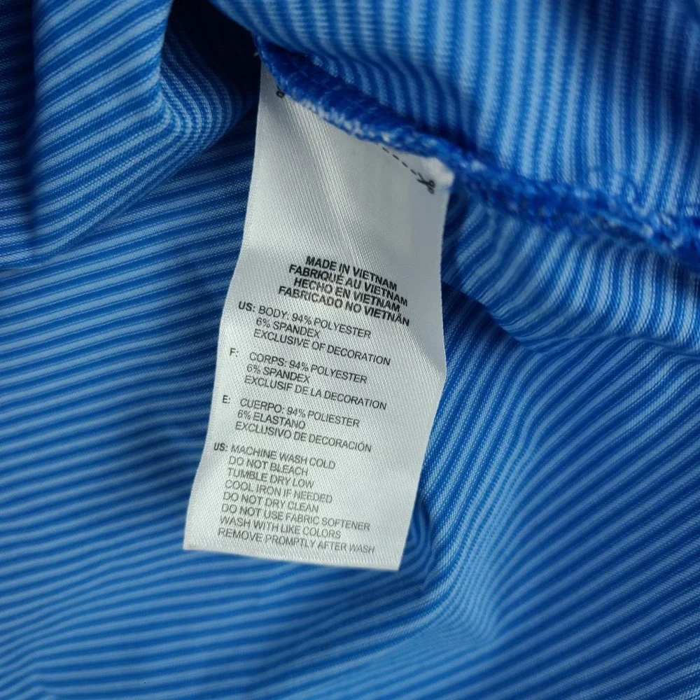 Adidas Polo Shirt Mens large Blue Striped Clima Lite Performance Short Sleeve‎